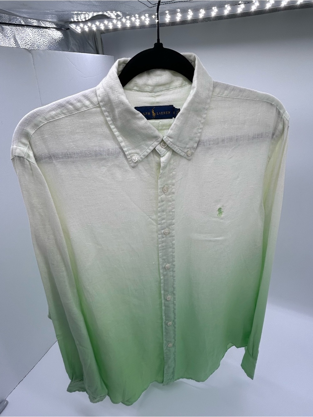 Polo by Ralph Lauren Green Ombre Button-Down Shirt 100% Linen size Medium